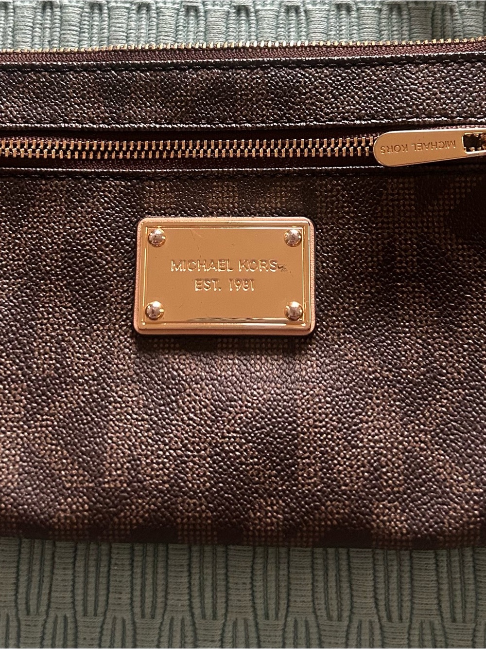 MICHAEL KORS |  Chocolate Brown Leather Wristlet with Gold Hardware